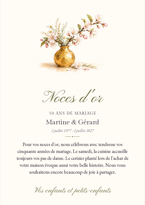 La carte des noces d'or de Martine et Gérard